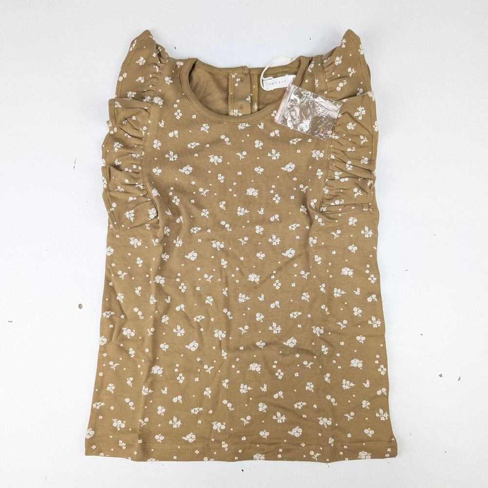 Jamie Kay Girl's 10 Brown Floral Ruffle Tank Top